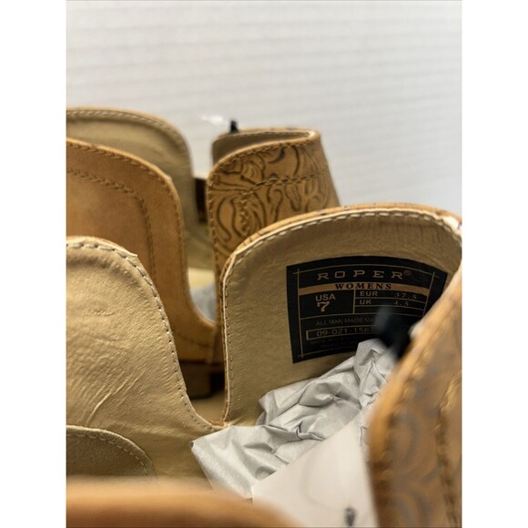 Roper Women Ava Booties Faux Etched Leather Open Sides Snip Toe Sze 7 New in Box - Picture 4 of 9